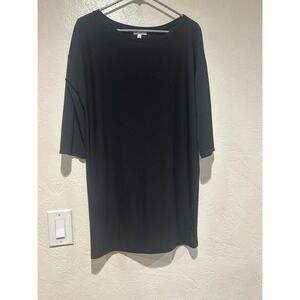 Leith Black Elbow Sleeve Shift T-Shirt Dress Womens XS Relaxed Fit Stretch